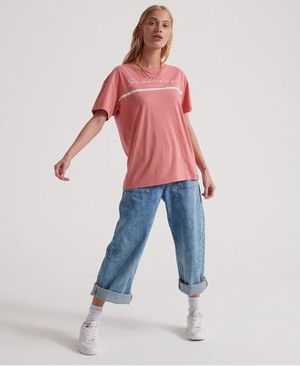 Superdry Signature Stripe Portland Organic Cotton Női Pólók Rózsaszín | GNFKL2096